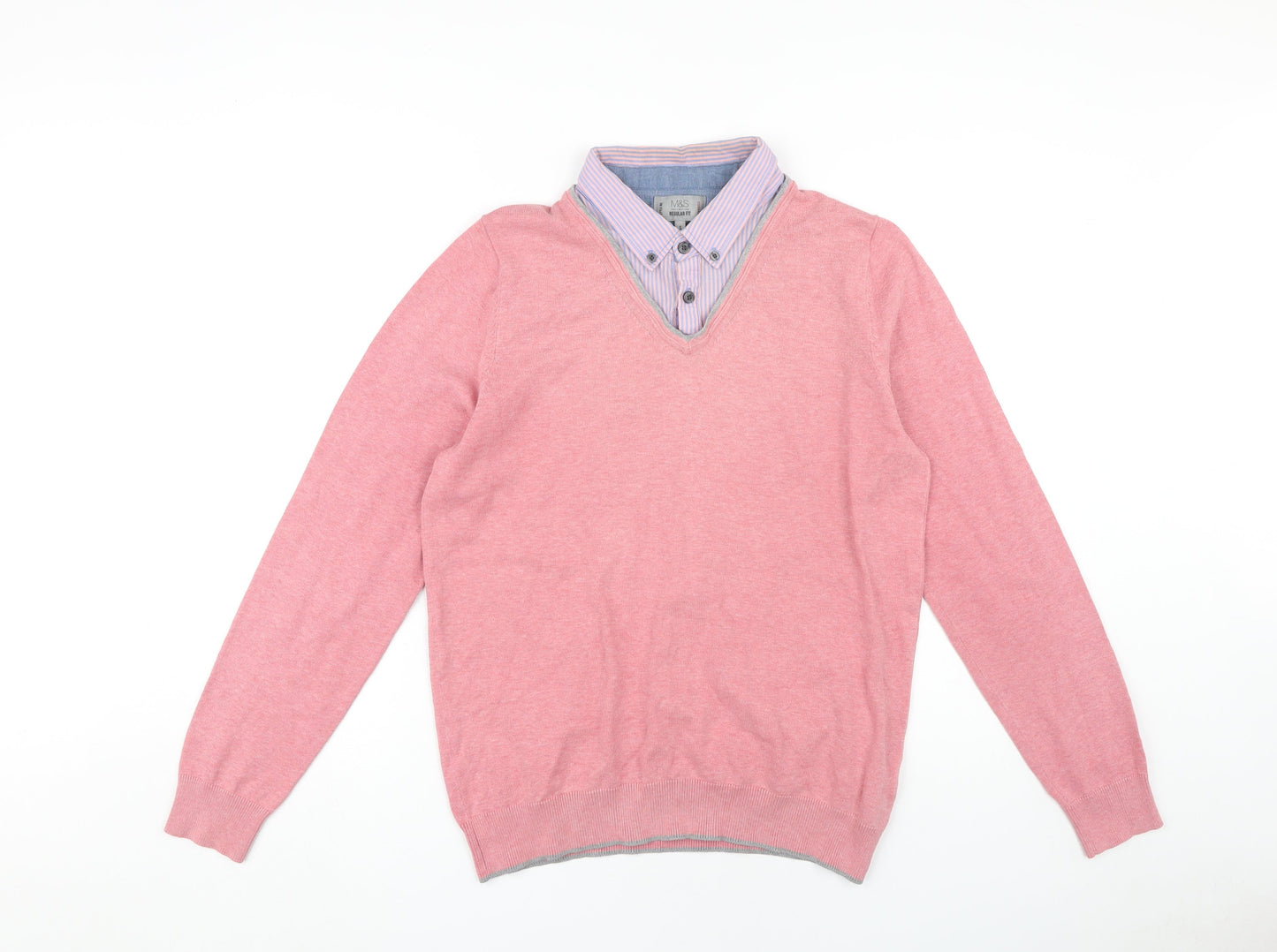 Marks and Spencer Men's Pink V-Neck Pullover, Size S