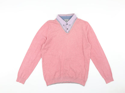Marks and Spencer Men's Pink V-Neck Pullover, Size S