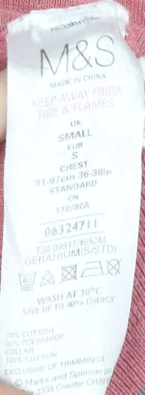 Marks and Spencer Men's Pink V-Neck Pullover, Size S