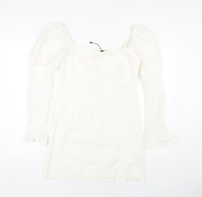 Boohoo Women's White Dress, Size 10, Cotton Elegance