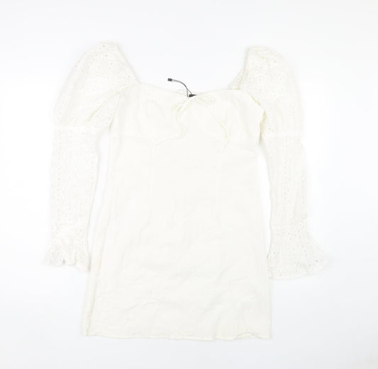 Boohoo Women's White Dress, Size 10, Cotton Elegance