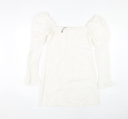 Boohoo Women's White Dress, Size 10, Cotton Elegance