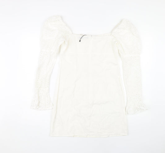 Boohoo Women's White Dress, Size 10, Cotton Elegance