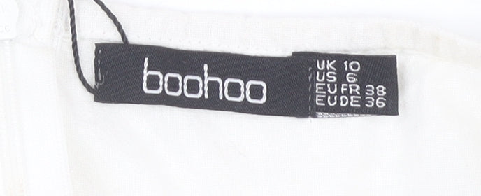 Boohoo Women's White Dress, Size 10, Cotton Elegance