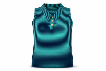 Kaleidoscope Women's Green Striped Sleeveless Polo Shirt