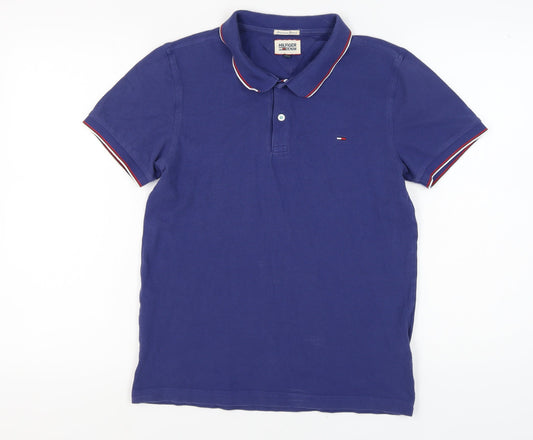 Tommy Hilfiger Men's Blue Polo Shirt, Size L, Cotton Jersey