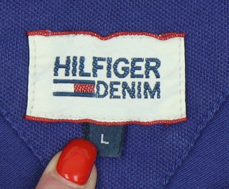 Tommy Hilfiger Men's Blue Polo Shirt, Size L, Cotton Jersey