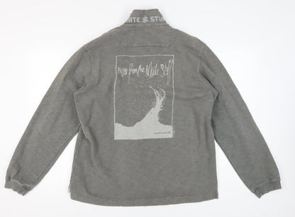 White Stuff Men's Grey Henley Sweatshirt Size L