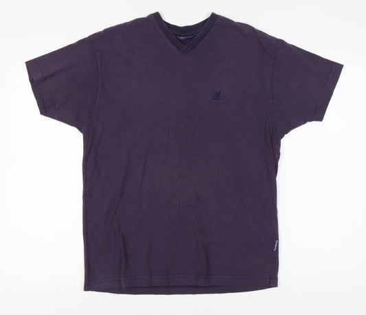 Kangol Men's Purple Cotton V-Neck Logo T-Shirt M
