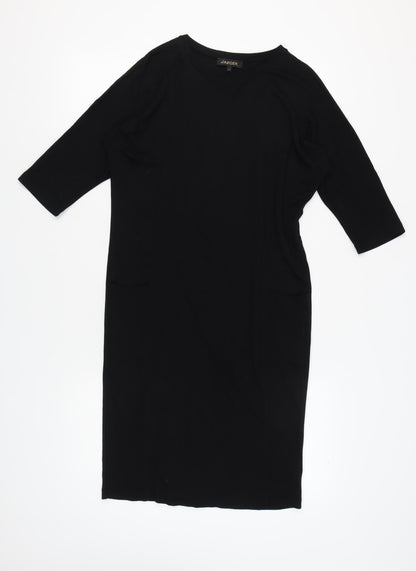 Jaeger Women's Black S Dress, 3/4 Sleeve, Round Neck