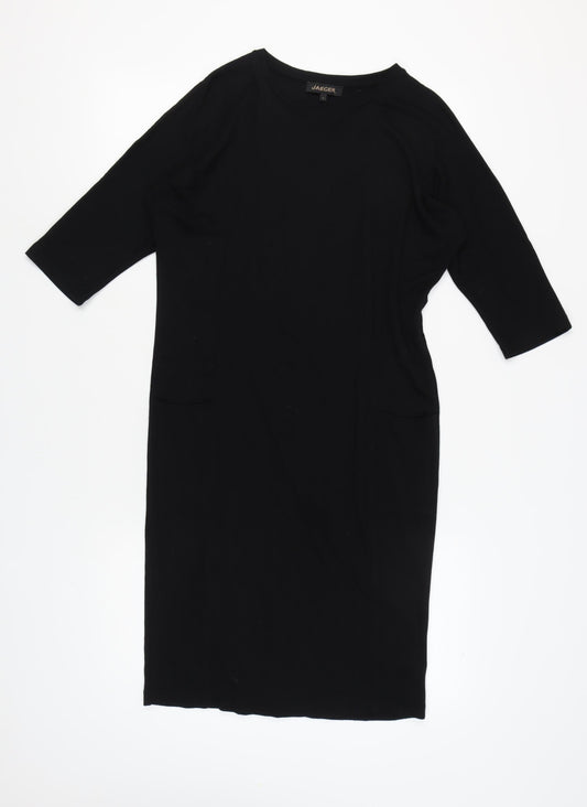 Jaeger Women's Black S Dress, 3/4 Sleeve, Round Neck