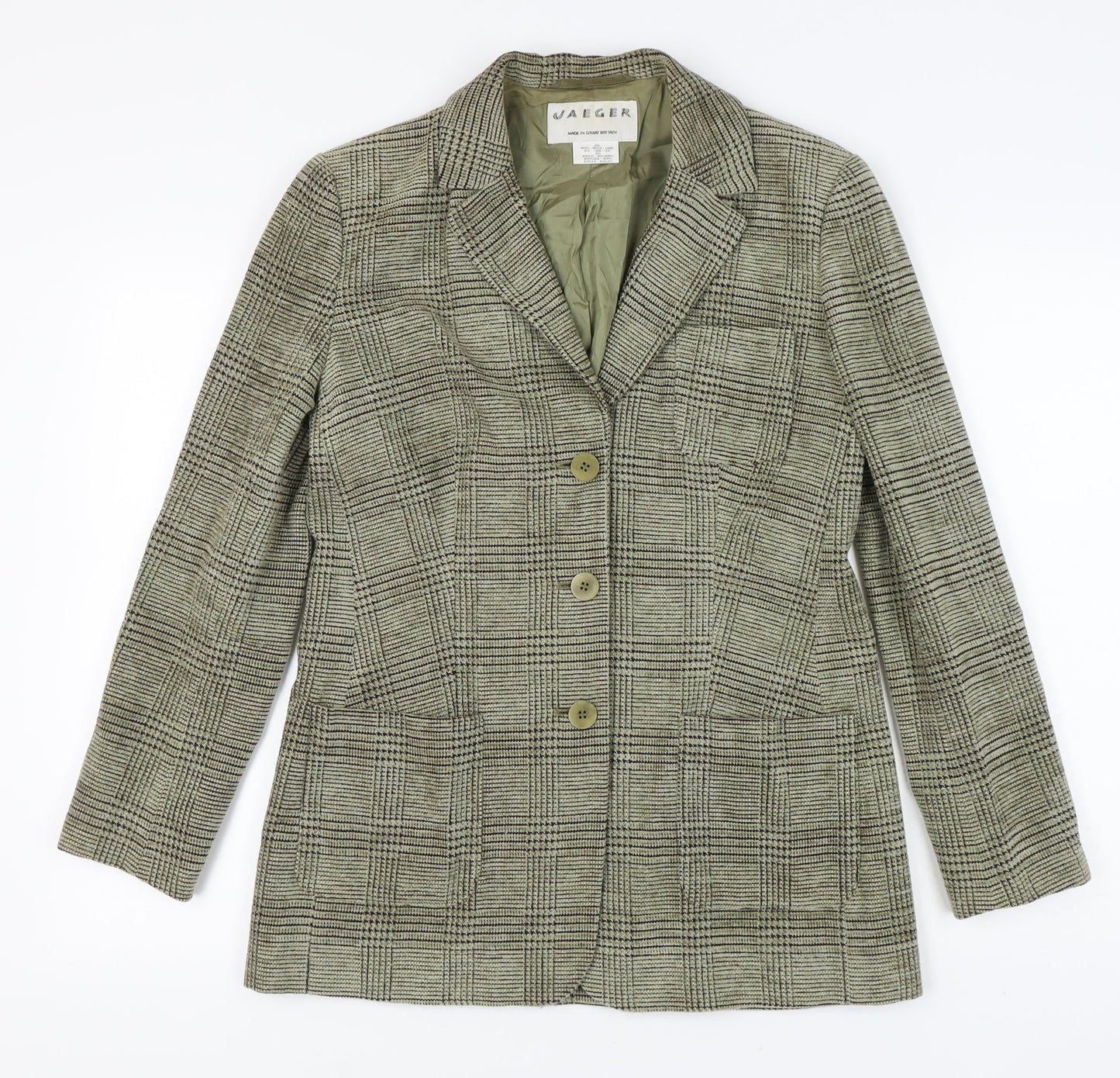 Jaeger Women's Grey Check Single-Breasted Jacket Size 10
