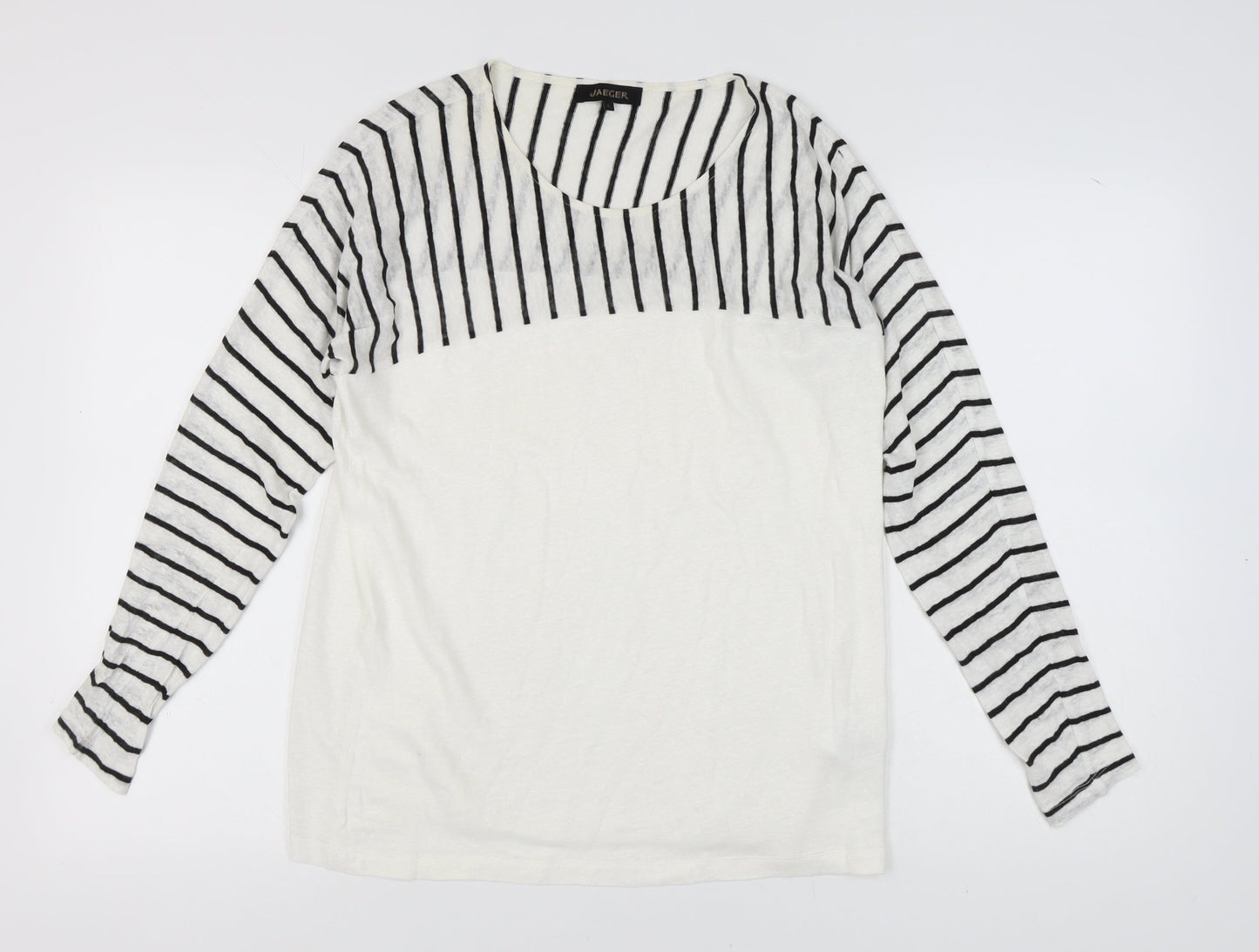 Jaeger Women's Ivory Striped Linen Long Sleeve T-Shirt L