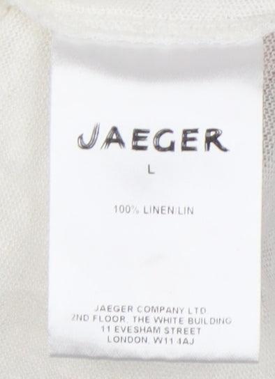 Jaeger Women's Ivory Striped Linen Long Sleeve T-Shirt L