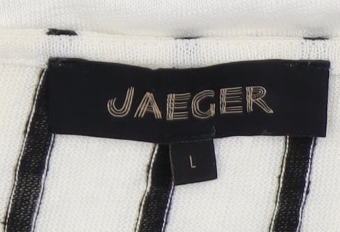 Jaeger Women's Ivory Striped Linen Long Sleeve T-Shirt L