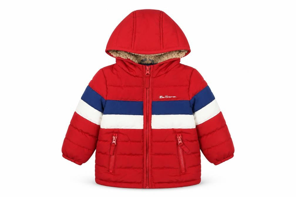 Front view of Ben Sherman Red Puffer Jacket for unisex toddlers, 12 months