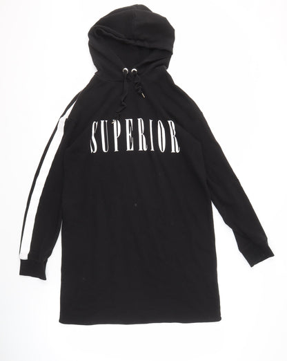 H&M Women's Black Hoodie with Logo, Size 8