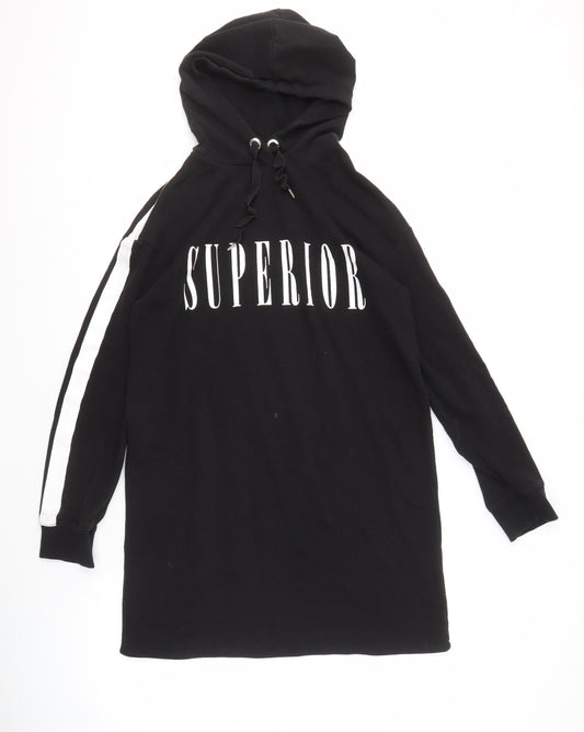 H&M Women's Black Hoodie with Logo, Size 8