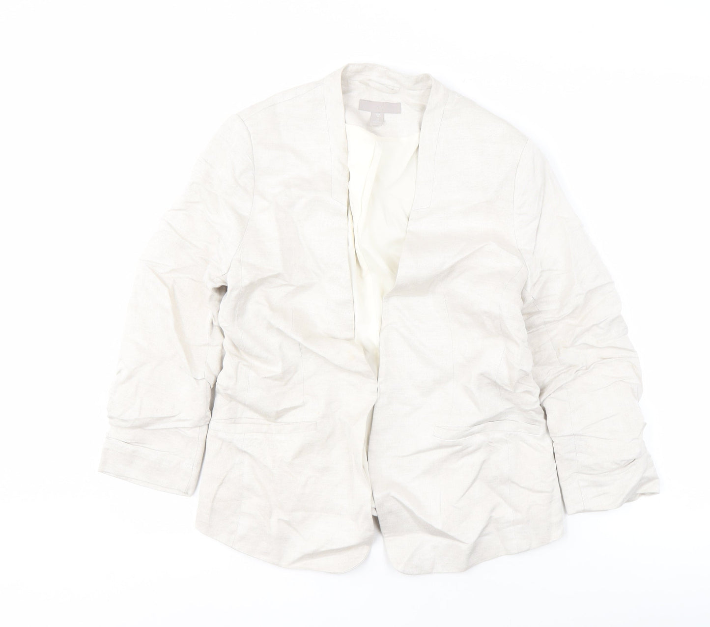 H&M Women's Ivory Suit Jacket Size 12 Linen Blend