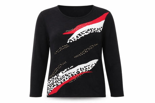 Text Women's Black Animal Print Jumper, S, Round Neck