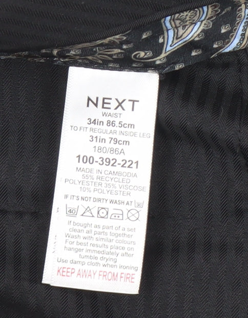 Next Men's Black Dress Pants, 34 Waist, 31 Leg, Regular Fit