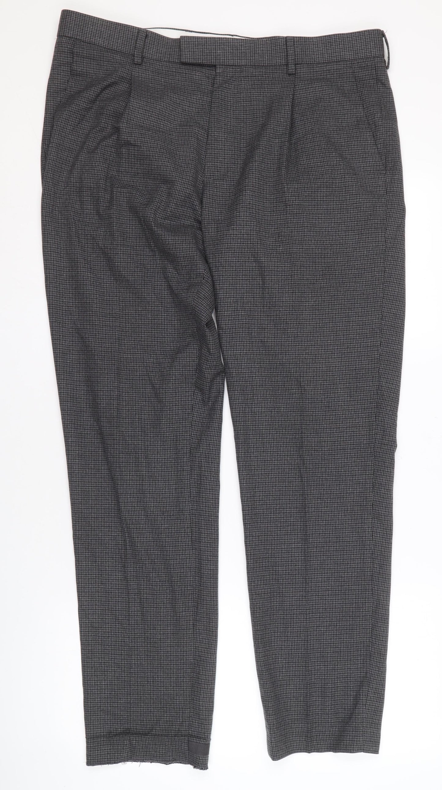 Marks and Spencer Men's Grey Check Trousers, 36 Regular