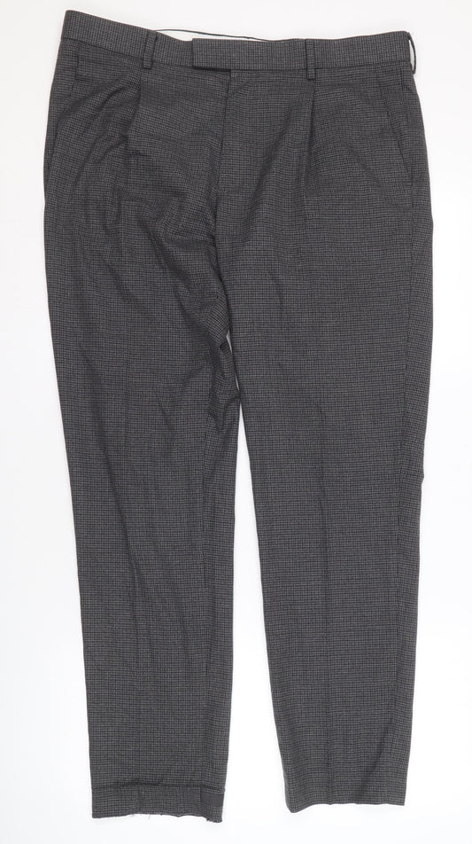 Marks and Spencer Men's Grey Check Trousers, 36 Regular