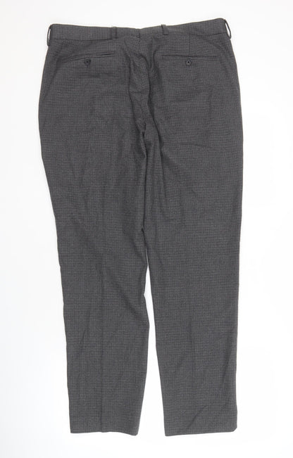 Marks and Spencer Men's Grey Check Trousers, 36 Regular