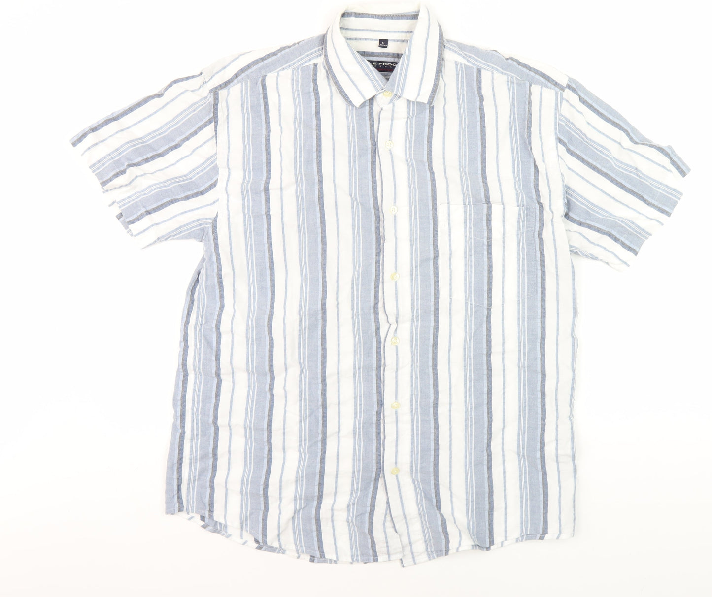 Le Frog Men's Blue Striped Button-Up Shirt M