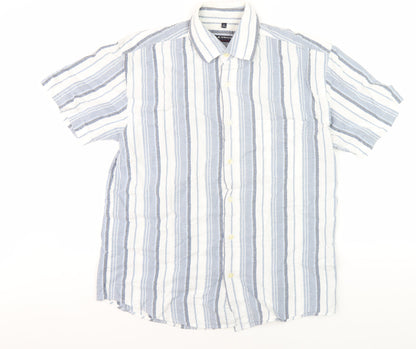 Le Frog Men's Blue Striped Button-Up Shirt M