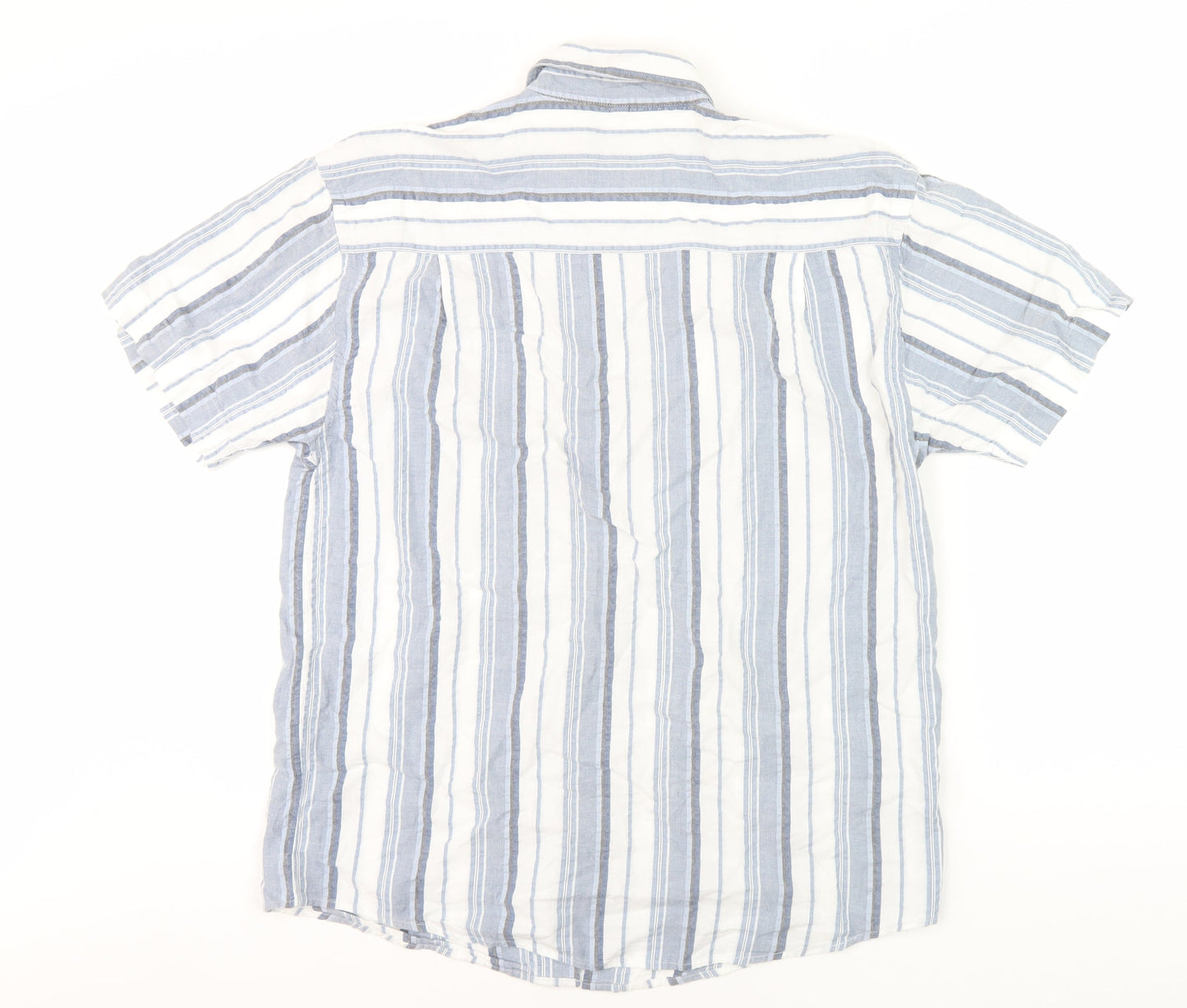 Le Frog Men's Blue Striped Button-Up Shirt M