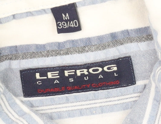 Le Frog Men's Blue Striped Button-Up Shirt M