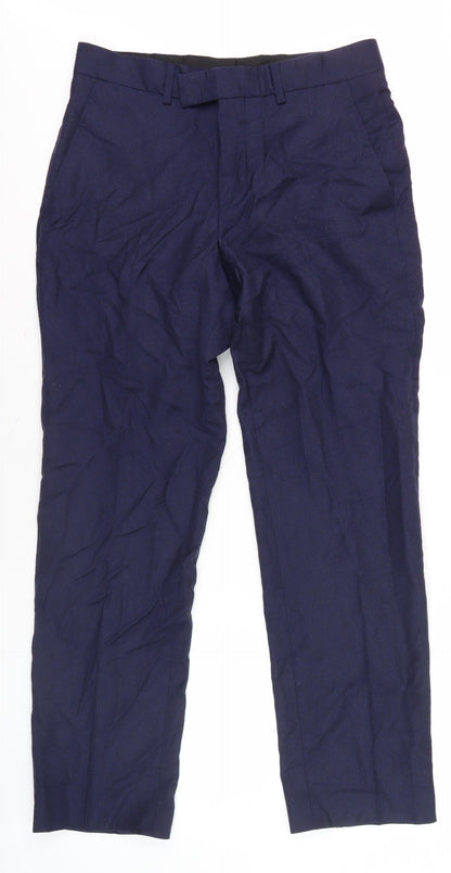 Jaeger Men's Blue Wool Blend Regular Trousers
