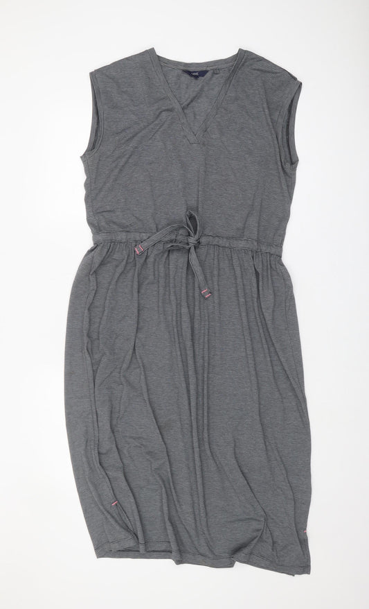 Next Women's Grey Striped A-Line Midi Dress - Size 14