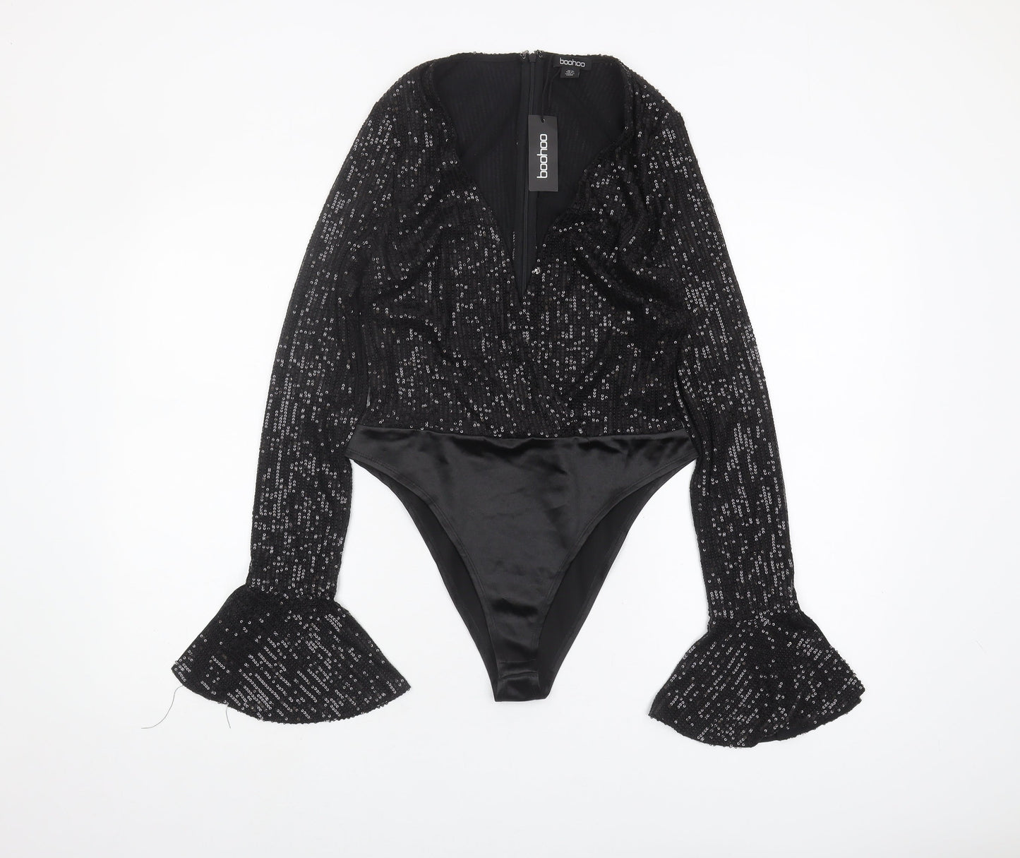 Boohoo Women's Black Sequin Bodysuit Size 12