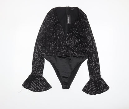 Boohoo Women's Black Sequin Bodysuit Size 12