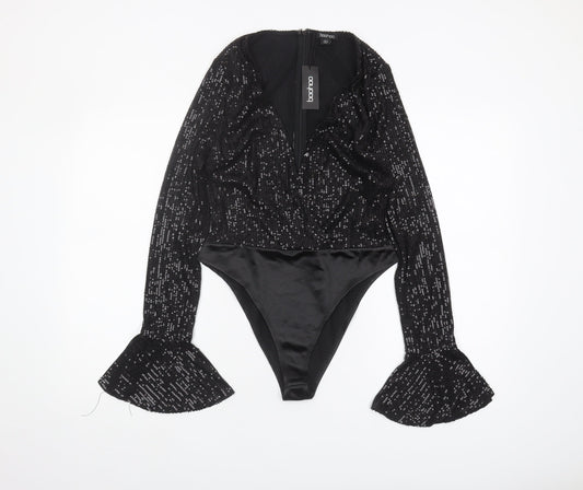 Boohoo Women's Black Sequin Bodysuit Size 12