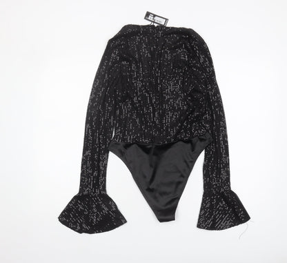 Boohoo Women's Black Sequin Bodysuit Size 12