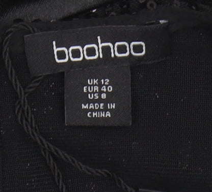 Boohoo Women's Black Sequin Bodysuit Size 12