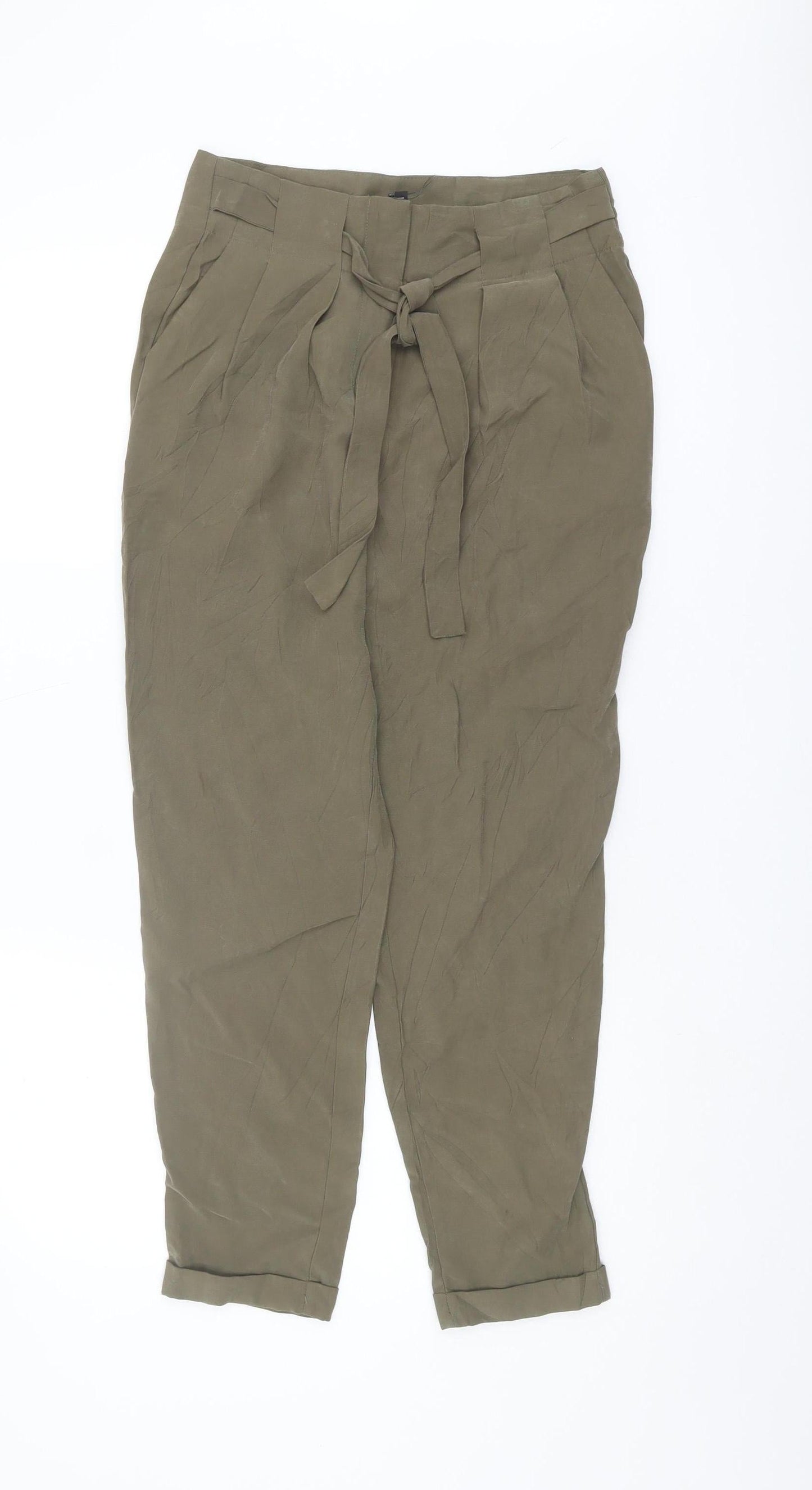 Womens UK Size 8 NEXT  Paperbag Green Trousers