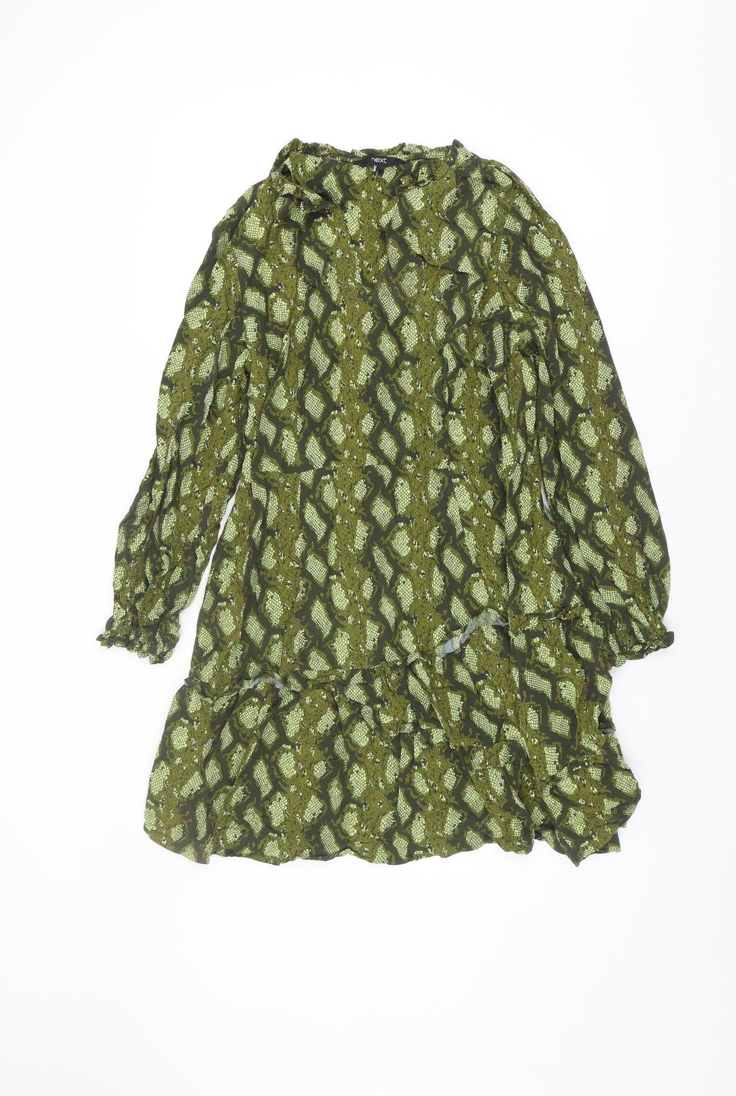 Next Women's Green Geometric Midi Shift Dress Size 14