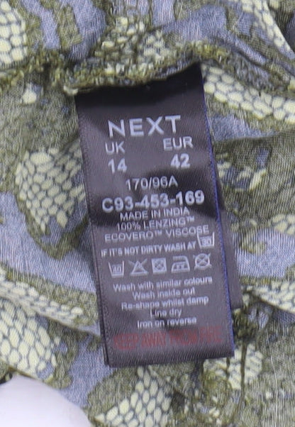 Next Women's Green Geometric Midi Shift Dress Size 14