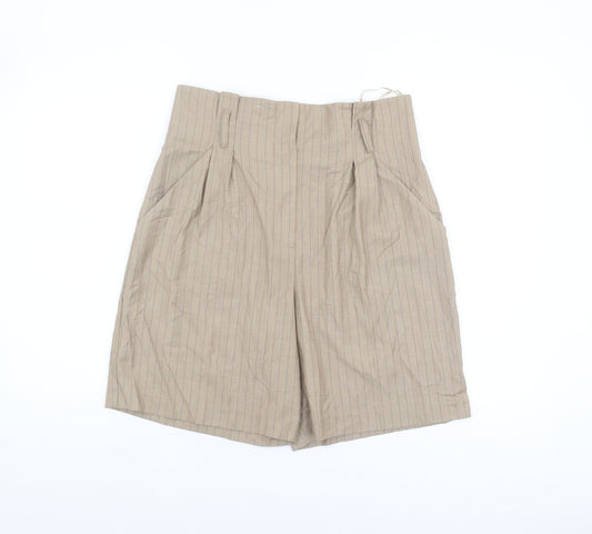 Topshop Women's Beige Pinstripe Pleated Shorts UK 12