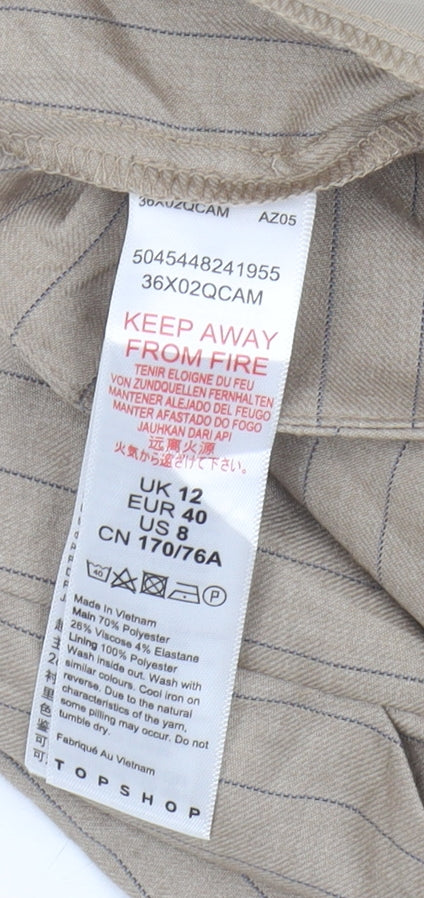 Topshop Women's Beige Pinstripe Pleated Shorts UK 12