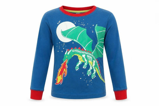 Mini Boden Boys Blue Dragon Pyjama Top, 5 Years, Cotton
