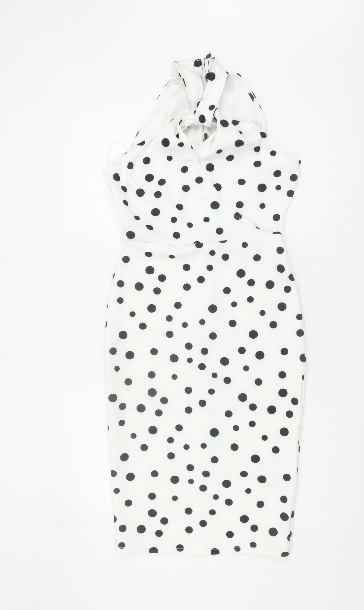 Lipsy Women's White Halter Polka Dot Dress - Size 10