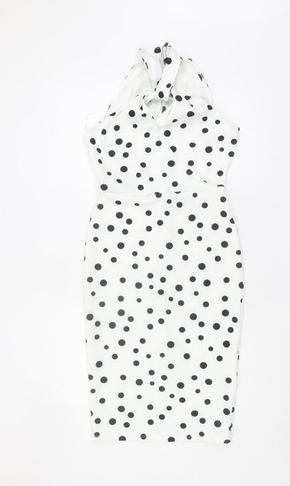 Lipsy Women's White Halter Polka Dot Dress - Size 10