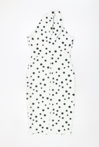 Lipsy Women's White Halter Polka Dot Dress - Size 10