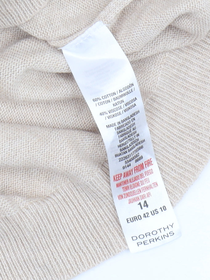 Womens UK Size 14 Dorothy Perkins Beige Pullover Jumper