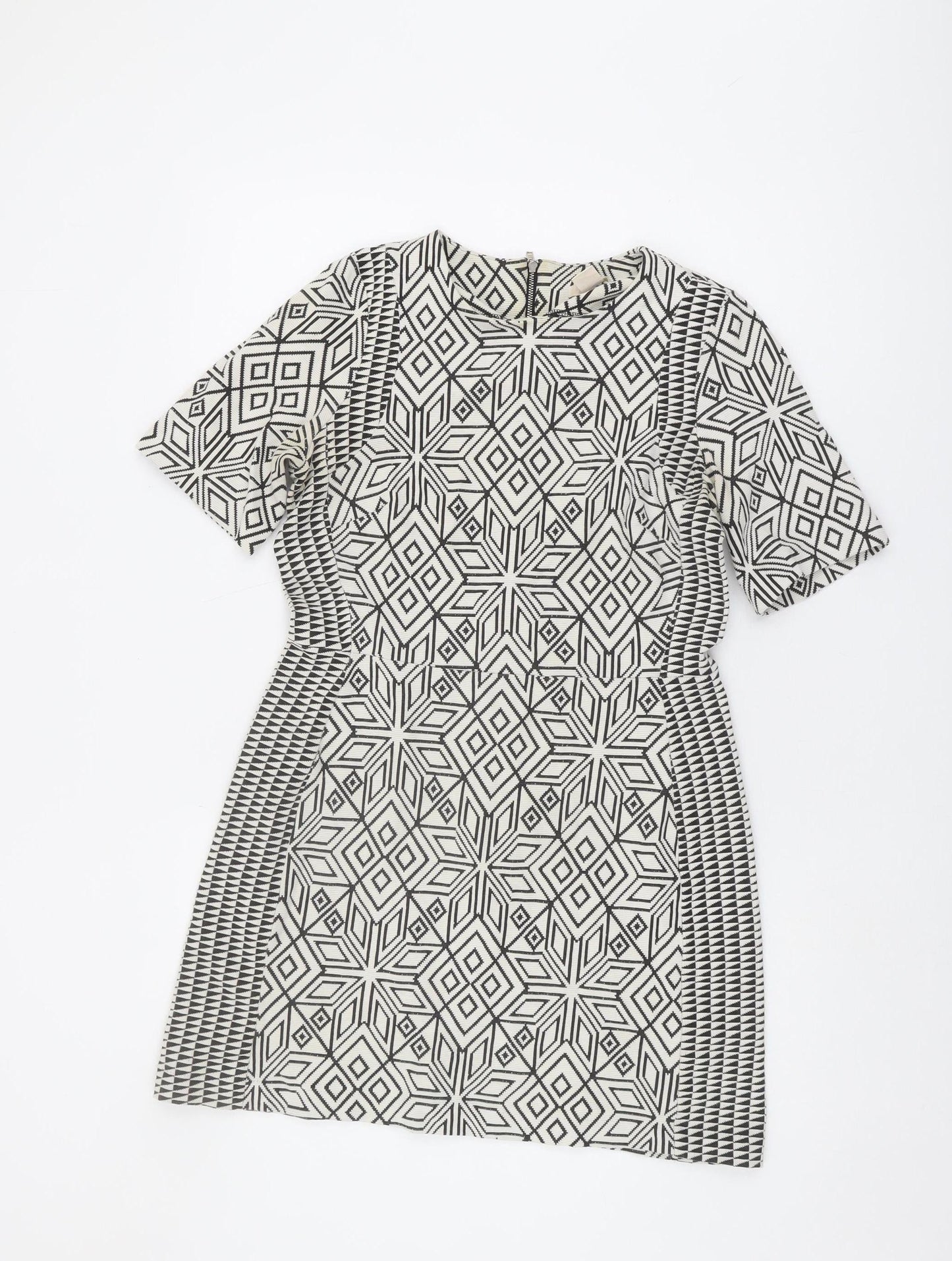 H&M Women's Geometric Shift Dress, Size 14, Black & White